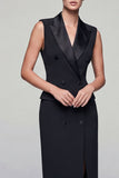 Black Sheath Peak Lapel Double Breasted Midi Work Dress