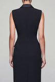 Black Sheath Peak Lapel Double Breasted Midi Work Dress