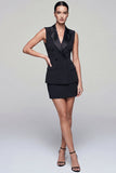 Black Bodycon Double Breasted Sheath 2 Piece Short Business Dress
