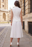 Ivory 2 Piece Pleated Double Breasted Midi Work Dress