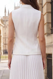 Ivory 2 Piece Pleated Double Breasted Midi Work Dress