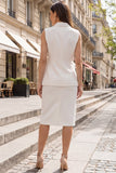 Ivory Shawl Lapel 2-piece Sheath Single Breasted Work Dress