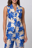 Blue Floral Single Breasted 2 Piece Prom Suits