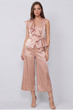 Dusty Rose V-Neck Ruffled 2-piece Women's Work Suits