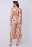 Dusty Rose V-Neck Ruffled 2-piece Women's Work Suits