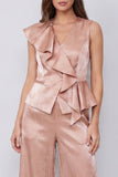 Dusty Rose V-Neck Ruffled 2-piece Women's Work Suits