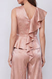 Dusty Rose V-Neck Ruffled 2-piece Women's Work Suits