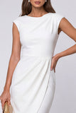 Ivory Sheath Round Neck Midi Work Dress with Back Keyhole