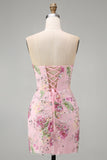 Pink Sweetheart Sheer Corset Bodycon Sequins Party Dress
