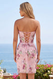 Pink Sweetheart Sheer Corset Bodycon Sequins Party Dress