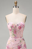 Pink Sweetheart Sheer Corset Bodycon Sequins Party Dress