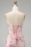Pink Sweetheart Sheer Corset Bodycon Sequins Party Dress