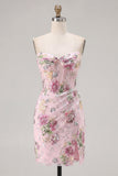 Pink Sweetheart Sheer Corset Bodycon Sequins Party Dress