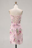 Pink Sweetheart Sheer Corset Bodycon Sequins Party Dress