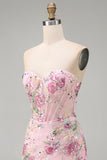 Pink Sweetheart Sheer Corset Bodycon Sequins Party Dress