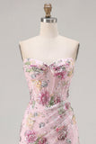 Pink Sweetheart Sheer Corset Bodycon Sequins Party Dress