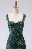 Sparkly Dark Green Bodycon Sequin Short Cocktail Dress with Slit