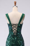 Sparkly Dark Green Bodycon Sequin Short Cocktail Dress with Slit