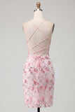 Pink Sheer Corset Sequins Bodycon Cocktail Dress