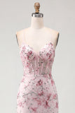 Pink Sheer Corset Sequins Bodycon Cocktail Dress