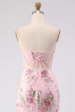Pink Sheer Corset Strapless Sequin Bodycon Mini Cocktail Dress