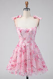Pink Sequins A Line Cute Graduation Dress with Bows