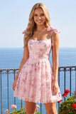 Pink Sequins A Line Cute Graduation Dress with Bows