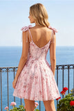 Pink Sequins A Line Cute Graduation Dress with Bows