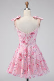 Pink Sequins A Line Cute Graduation Dress with Bows