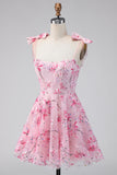 Pink Sequins A Line Cute Graduation Dress with Bows
