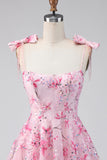 Pink Sequins A Line Cute Graduation Dress with Bows