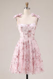 Pink Sequins A Line Cute Graduation Dress with Bows