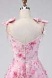 Pink Sequins A Line Cute Graduation Dress with Bows