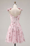 Pink Sequins A Line Cute Graduation Dress with Bows