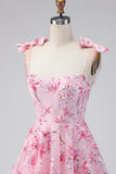 Pink Sequins A Line Cute Graduation Dress with Bows