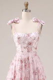 Pink Sequins A Line Cute Graduation Dress with Bows