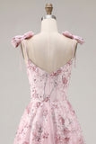Pink Sequins A Line Cute Graduation Dress with Bows