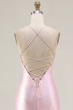 Pink Sheer Corset Beaded Bodycon Cocktail Dress with Slit