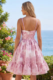 Pink Floral A-Line Corset Ruffled Graduation Dress with 3D Flowers