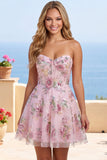 Pink Sweetheart A-Line Corset Graduation Dress with Sequins