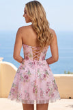Pink Sweetheart A-Line Corset Graduation Dress with Sequins