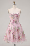 Pink Sweetheart A-Line Corset Graduation Dress with Sequins