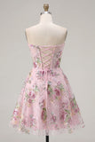 Pink Sweetheart A-Line Corset Graduation Dress with Sequins