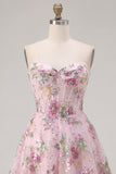Pink Sweetheart A-Line Corset Graduation Dress with Sequins