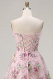 Pink Sweetheart A-Line Corset Graduation Dress with Sequins