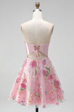 A-Line Pink Strapless Sheer Corset Graduation Dress with Sequins