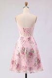 A-Line Pink Strapless Sheer Corset Graduation Dress with Sequins