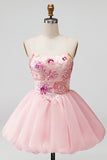 Strapless Pink Floral A-Line Graduation Dress with Lace Up Back