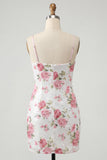 Bodycon Light Pink Floral Sequin Homecoming Dress with Bow
