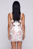 Ivory Floral Bodycon Sequin Ruched Homecoming Dress with Bow